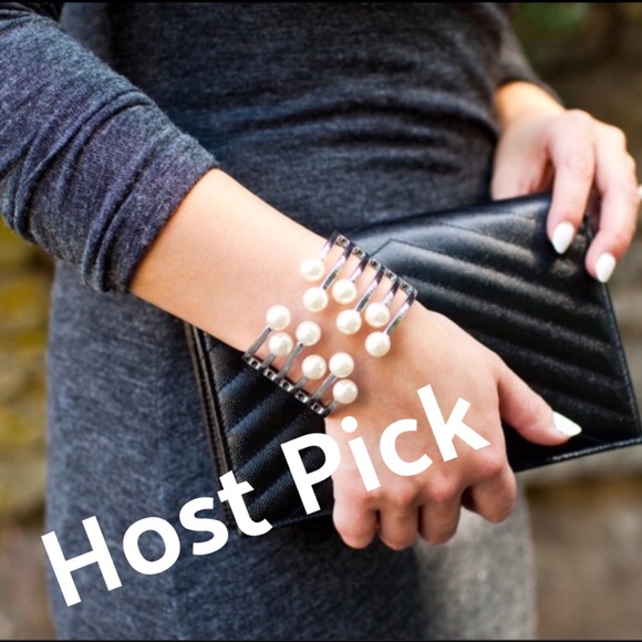 HOST PICK-Silver Cluster Pearl Hinge Cuff Bracelet - Picture 2 of 3